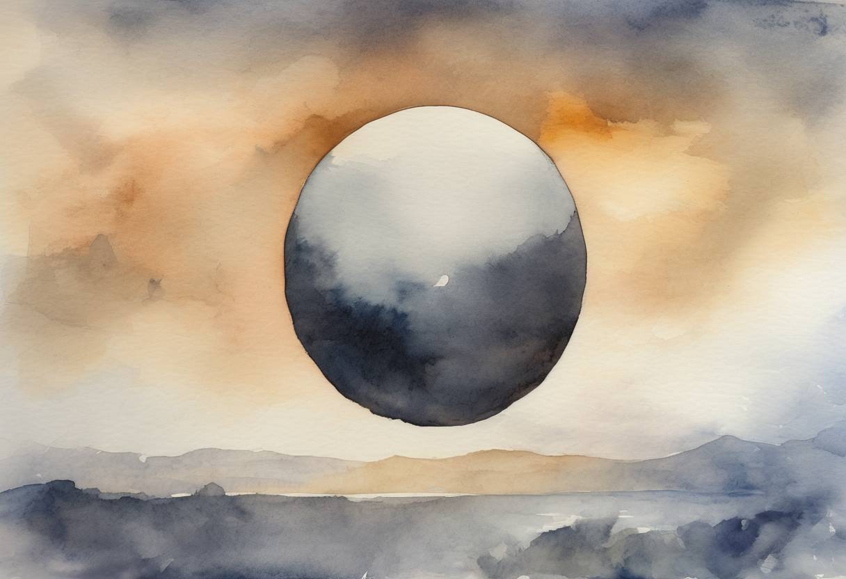 Watercolor painting based depiction of A total solar eclipse was visible across parts of the South Pacific, Chile, and Argentina. (2019)