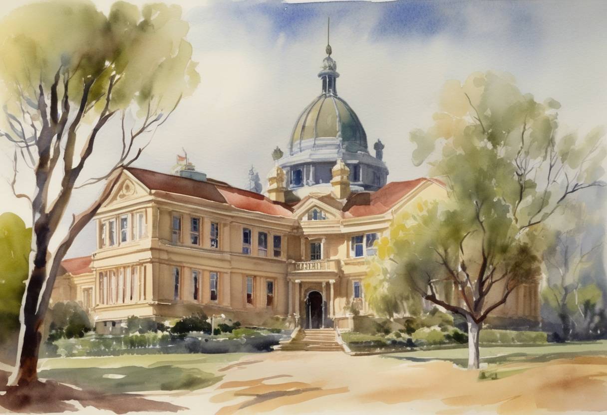 Watercolor painting based depiction of The Liberal Party led by Robert Menzies won the Australian federal election, marking a significant shift in Australian politics. (1945)