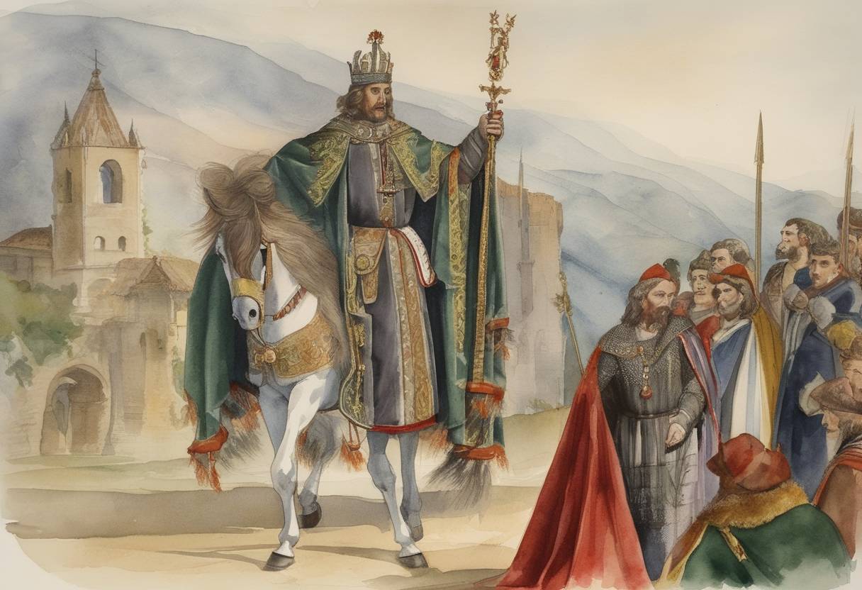 Watercolor painting based depiction of Lothair III, Holy Roman Emperor, Emperor of the Holy Roman Empire, passed away. His death marked the end of a contentious reign characterized by factional conflict within the Empire and ongoing disputes with the papacy. (1133)