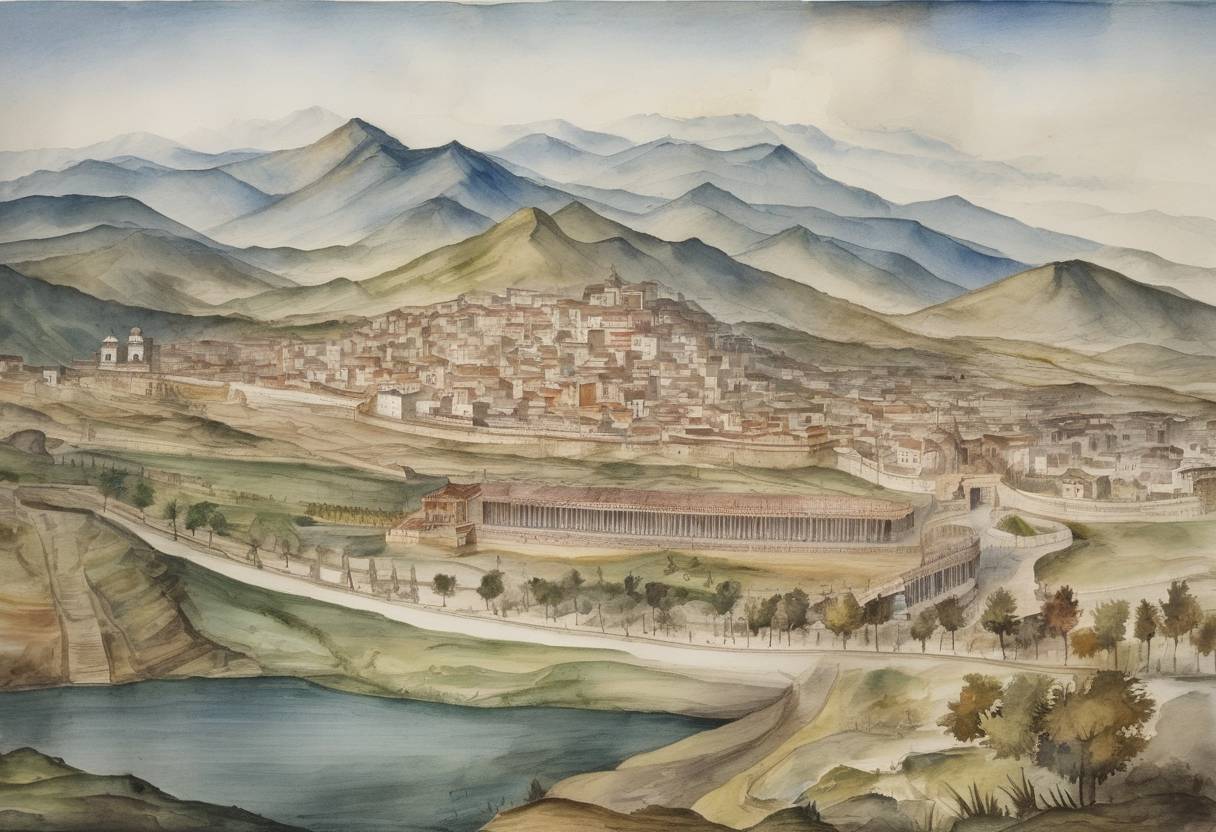 Watercolor painting based depiction of Diego de Montemayor founded the city of Monterrey in Mexico. (1596)