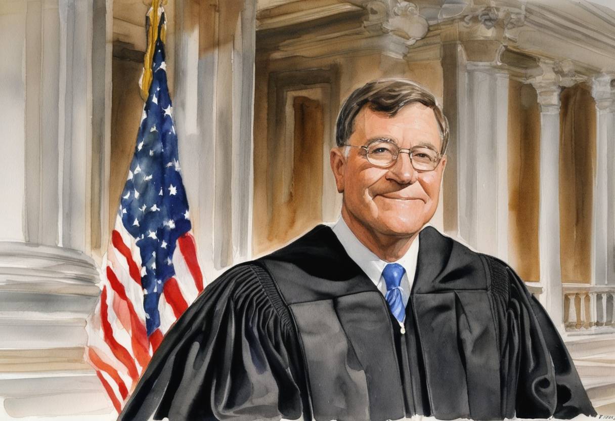 Watercolor painting based depiction of John G. Roberts Jr. was sworn in as Chief Justice of the United States, becoming the 17th person to hold the position. (2005)