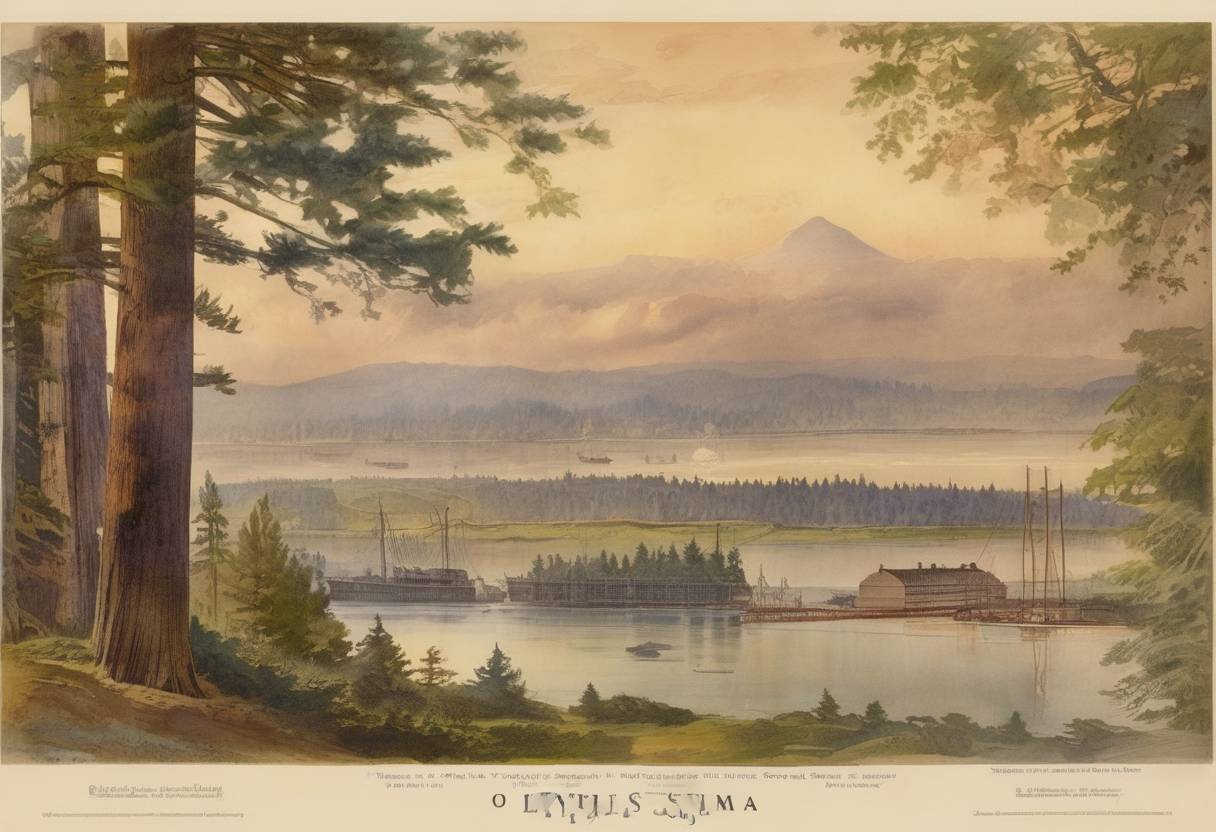 Watercolor painting based depiction of Washington was admitted as the 42nd state of the United States, expanding the nation's territory in the Pacific Northwest. (1889)