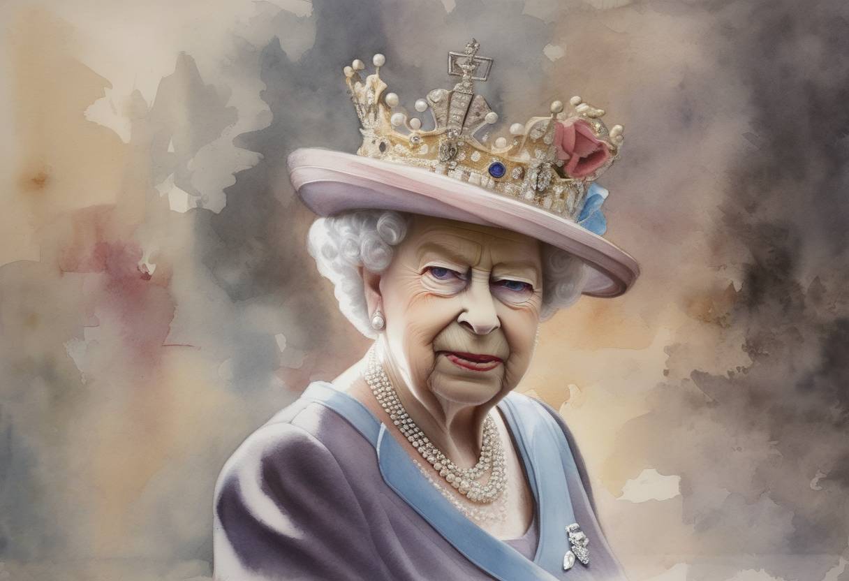 Watercolor painting based depiction of Queen Elizabeth II became the longest-reigning British monarch, surpassing the previous record held by her great-great-grandmother, Queen Victoria. Her reign began on February 6, 1952. (2015)