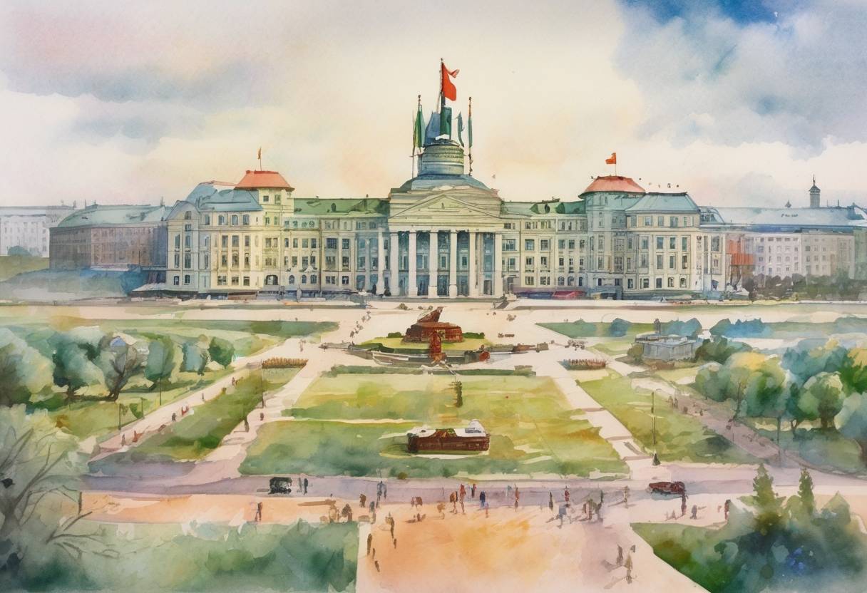 Watercolor painting based depiction of Belarus declares its independence from the Soviet Union. (1991)