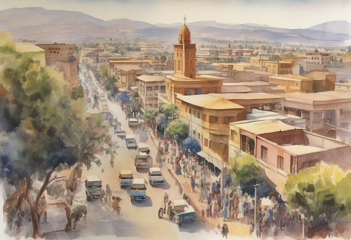 Watercolor painting based depiction of Eritrea gains independence from Ethiopia after a 30-year war. (1993)