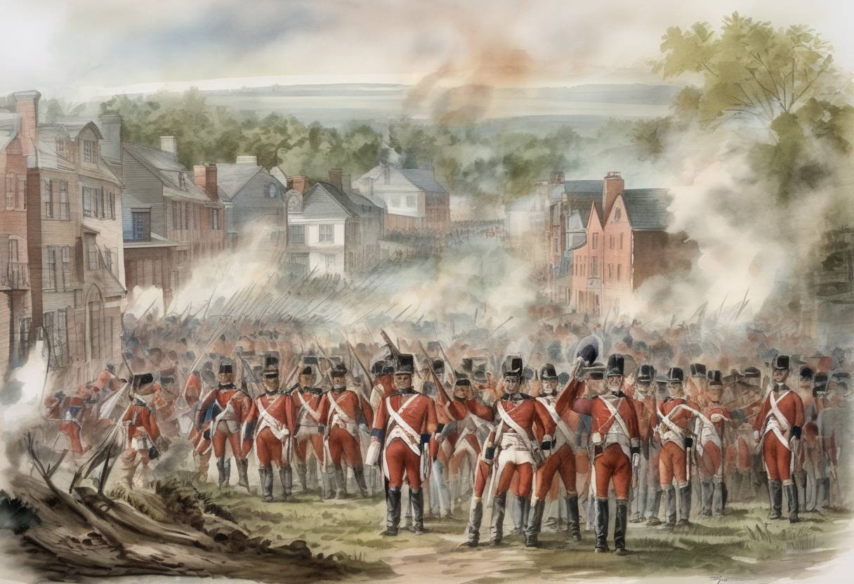Watercolor painting based depiction of During the War of 1812, American troops captured the capital of Upper Canada, York (now Toronto), in the Battle of York. (1813)