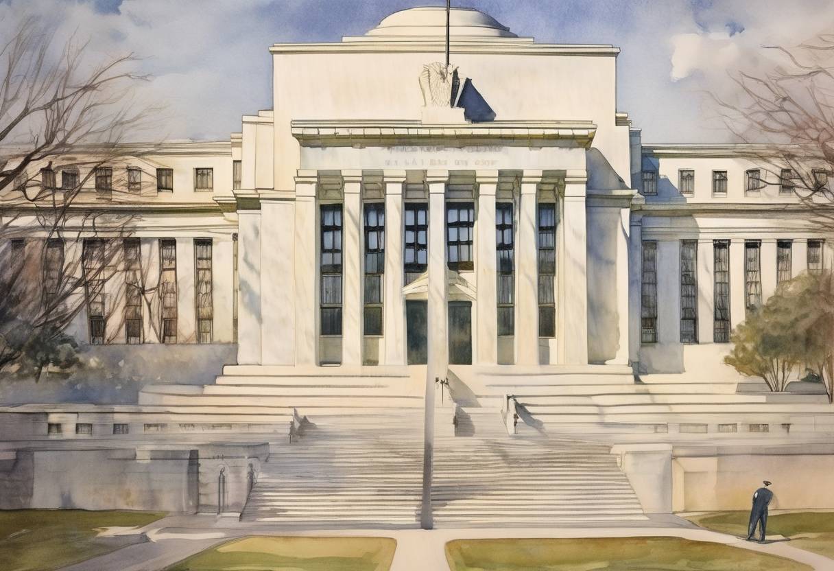 Watercolor painting based depiction of The Federal Reserve Act was signed into law by President Woodrow Wilson, establishing the Federal Reserve System in the United States. (1913)