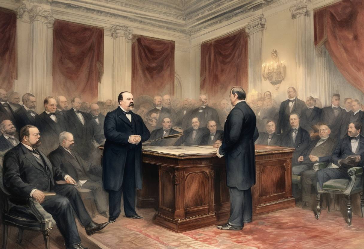 Watercolor painting based depiction of Grover Cleveland was inaugurated for his second, non-consecutive term as the 24th President of the United States, making him the only U.S. president to serve two non-consecutive terms. (1893)