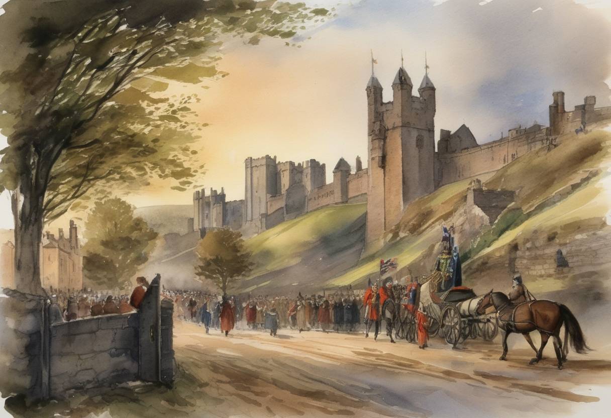 Watercolor painting based depiction of In the Wars of Scottish Independence, King John Balliol of Scotland was formally recognized as King of Scots by Edward I of England in a move that maintained the fragile peace between the two nations, albeit under English influence. (1276)