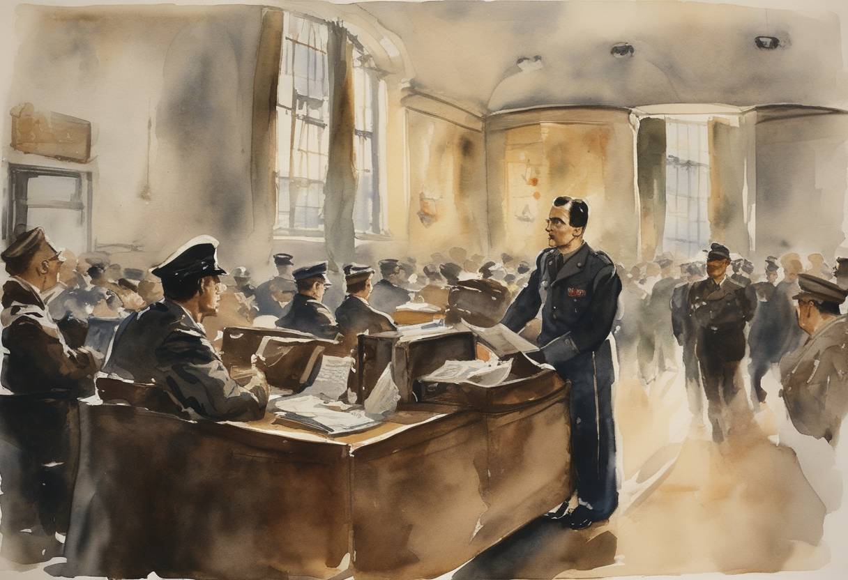 Watercolor painting based depiction of Voice of America, the U.S. government’s overseas radio broadcasting service, aired its first broadcast in Nazi-occupied Europe. (1942)