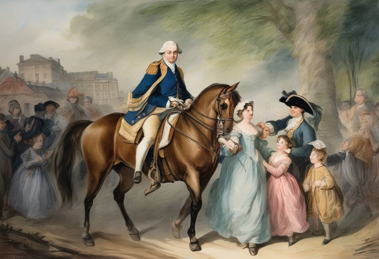 Watercolor painting based depiction of King Louis XVI of France attempted to flee Paris with his family, an event known as the Flight to Varennes, which was crucial in the downfall of the monarchy during the French Revolution. (1791)