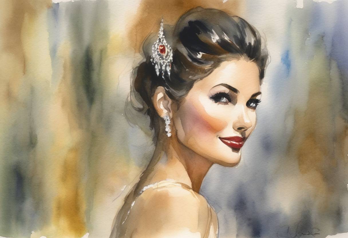 Watercolor painting based depiction of The 59th Miss World pageant was held at Sala Polivalenta, Bucharest, Romania. (2006)