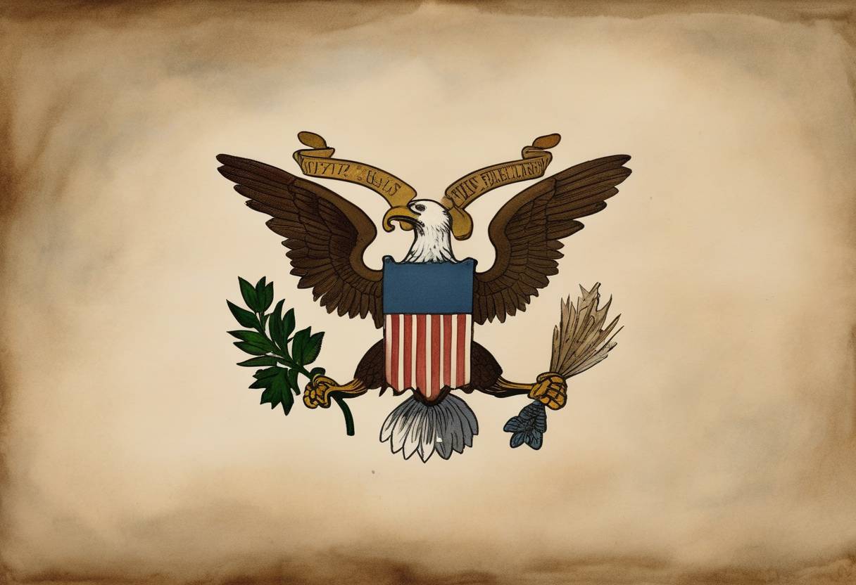 Watercolor painting based depiction of The Continental Congress approved the coordinates for the design of the first United States Flag, which later became known as the Stars and Stripes. (1777)