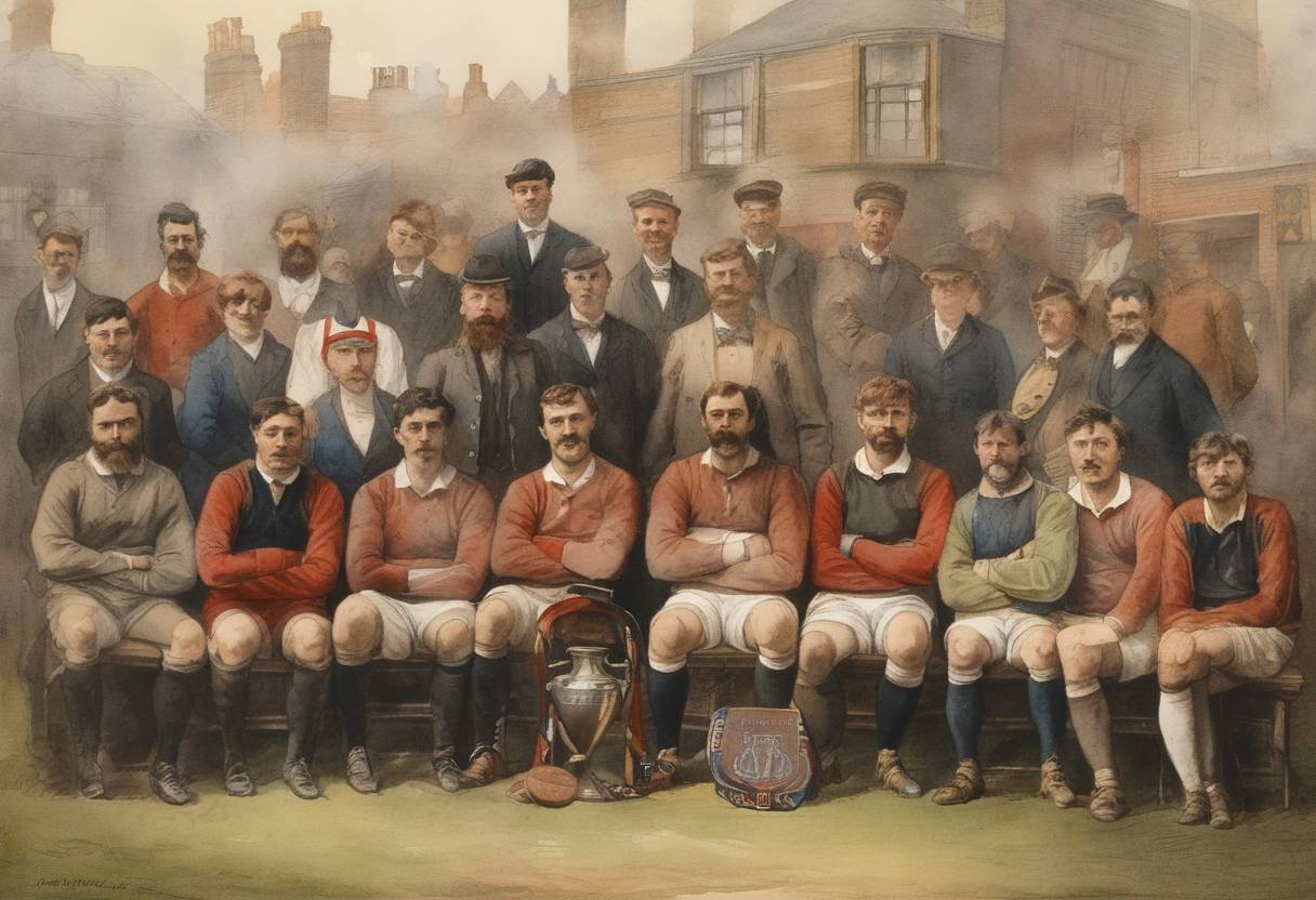 Watercolor painting based depiction of The English Association football club Arsenal, initially known as Dial Square, was founded in Woolwich, an event marking the beginning of one of the longest-standing football clubs in England. (1885)