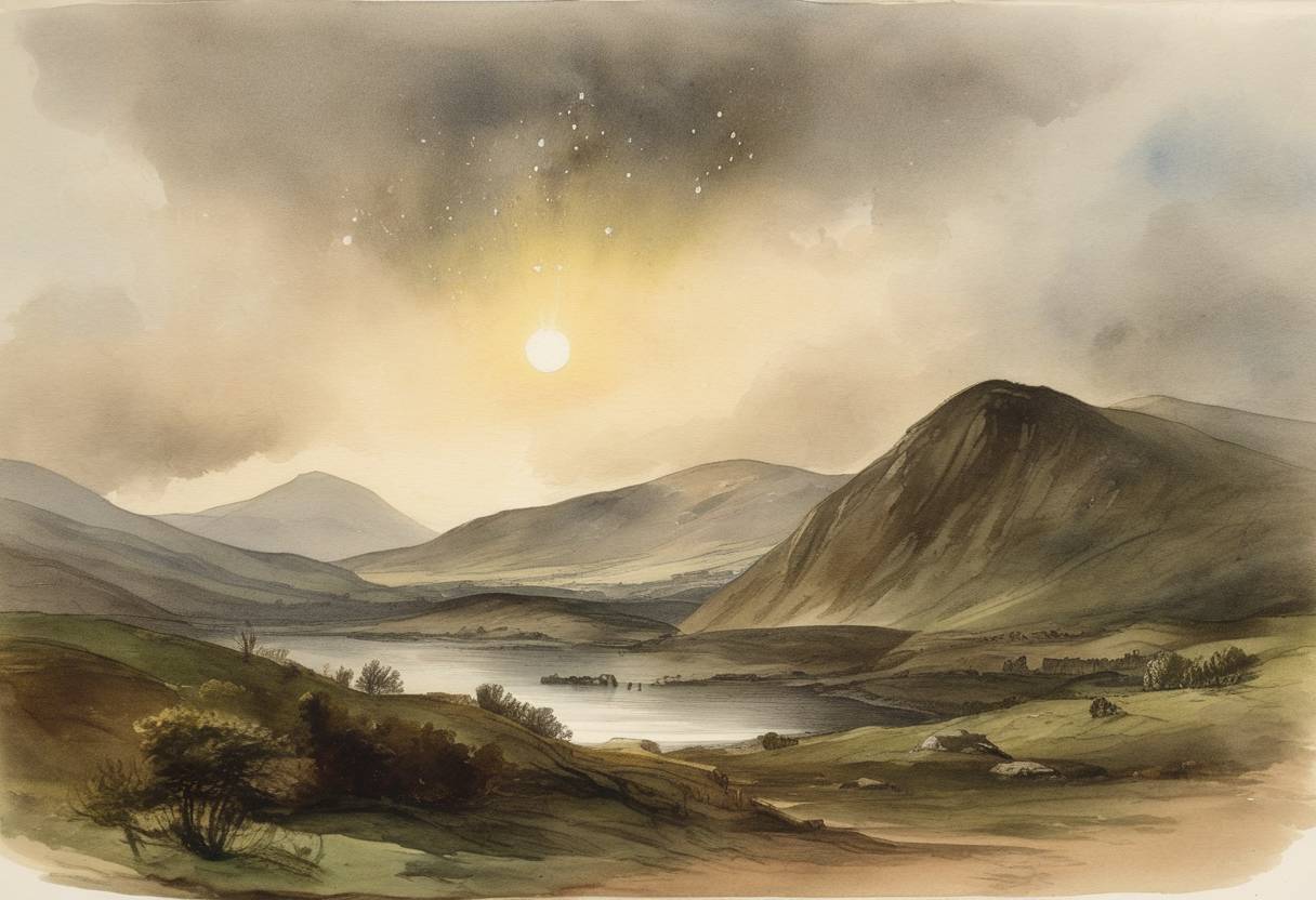 Watercolor painting based depiction of The High Possil meteorite fell in Glasgow, Scotland. This was the first recorded meteorite fall in Scotland. (1804)