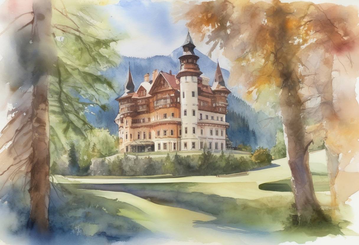Watercolor painting based depiction of The G7 summit was held in Schloss Elmau, Germany, where leaders discussed global economic issues, climate change, and security challenges. (2015)