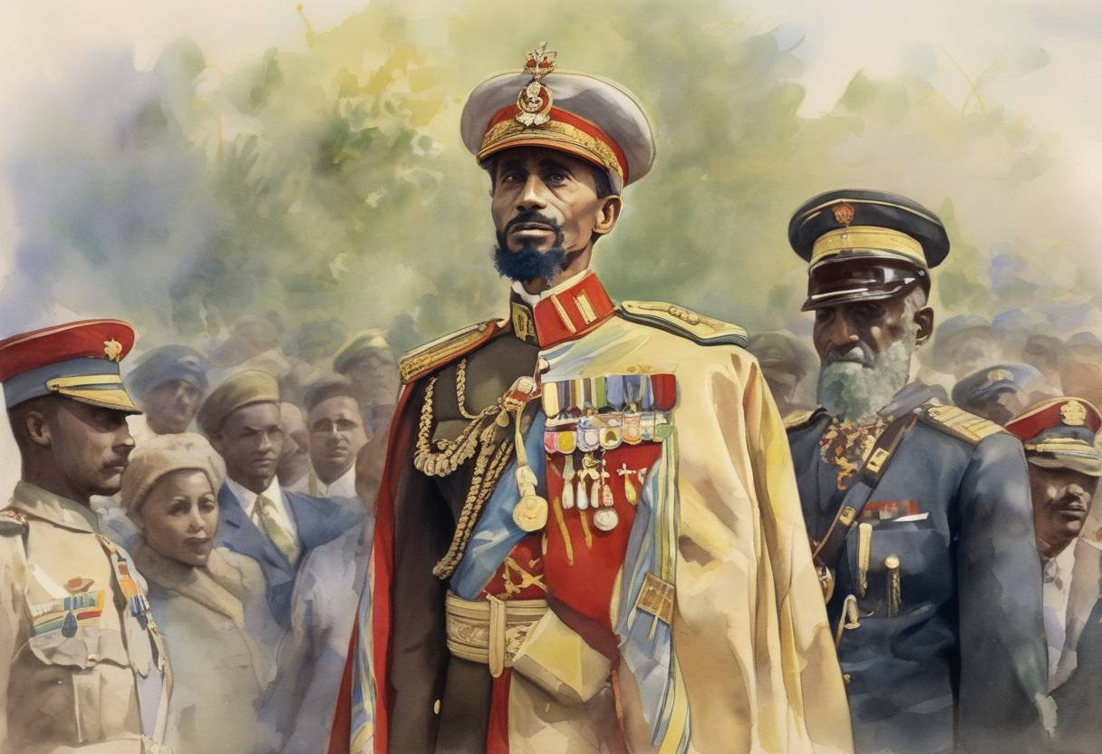 Watercolor painting based depiction of Haile Selassie was crowned Emperor of Ethiopia. (1930)