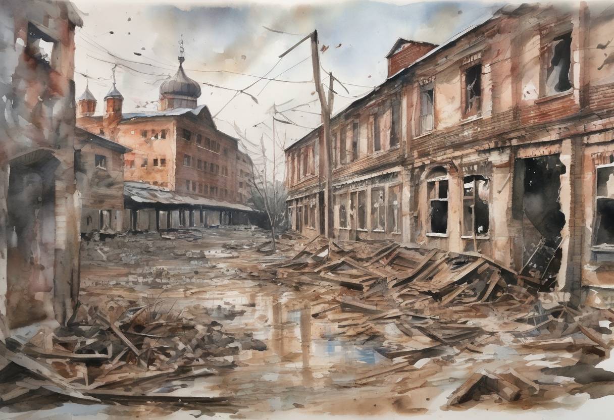 Watercolor painting based depiction of The Beslan school siege ended tragically with a violent storming by Russian security forces, resulting in the deaths of over 330 people, including many children. (2004)