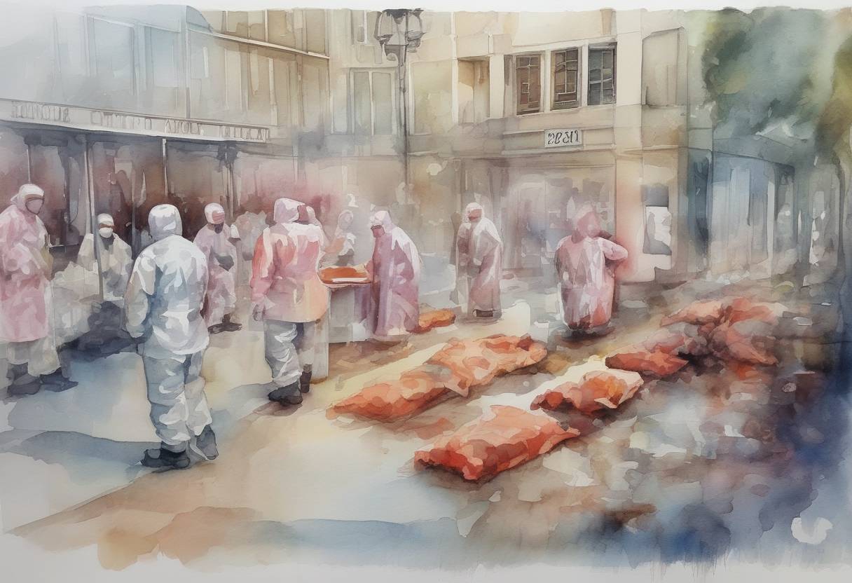 Watercolor painting based depiction of The World Health Organization reported that the global death toll from COVID-19 surpassed 2 million people. (2021)