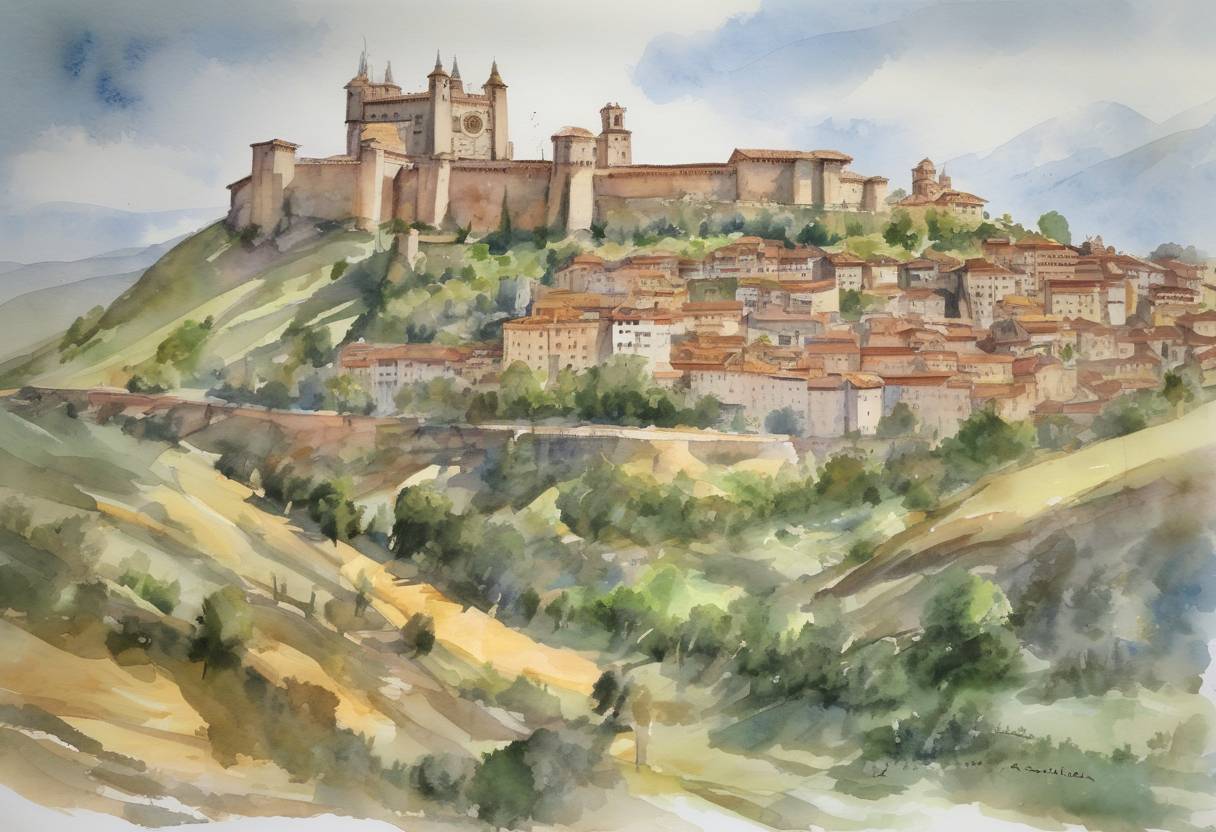 Watercolor painting based depiction of The Kingdom of León is established as a separate entity from the Kingdom of Asturias, marking a significant development in the Christian reconquest of the Iberian Peninsula. (929)