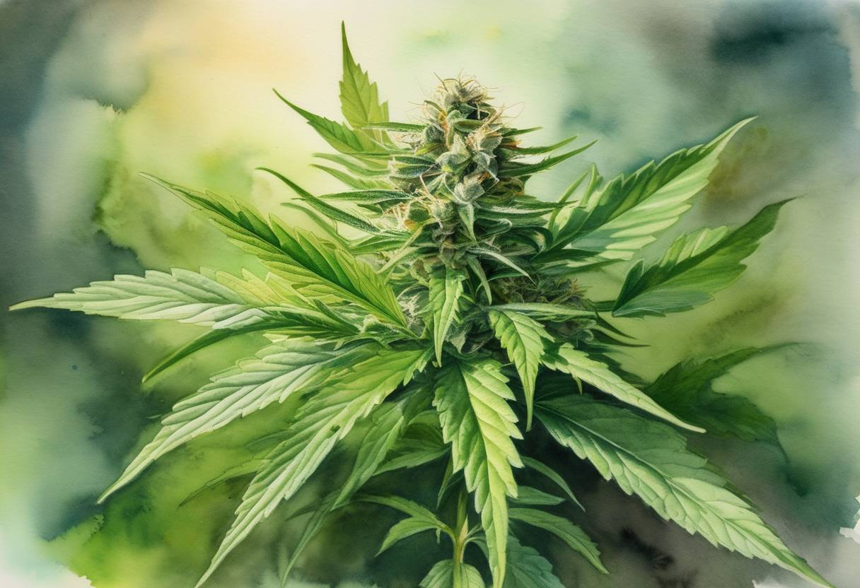 Watercolor painting based depiction of Cannabis was officially legalized in Canada, making it the second country in the world, after Uruguay, to implement a national marijuana marketplace. This move aimed to regulate the drug to restrict its access to youth and reduce the burden on the criminal justice system. (2018)