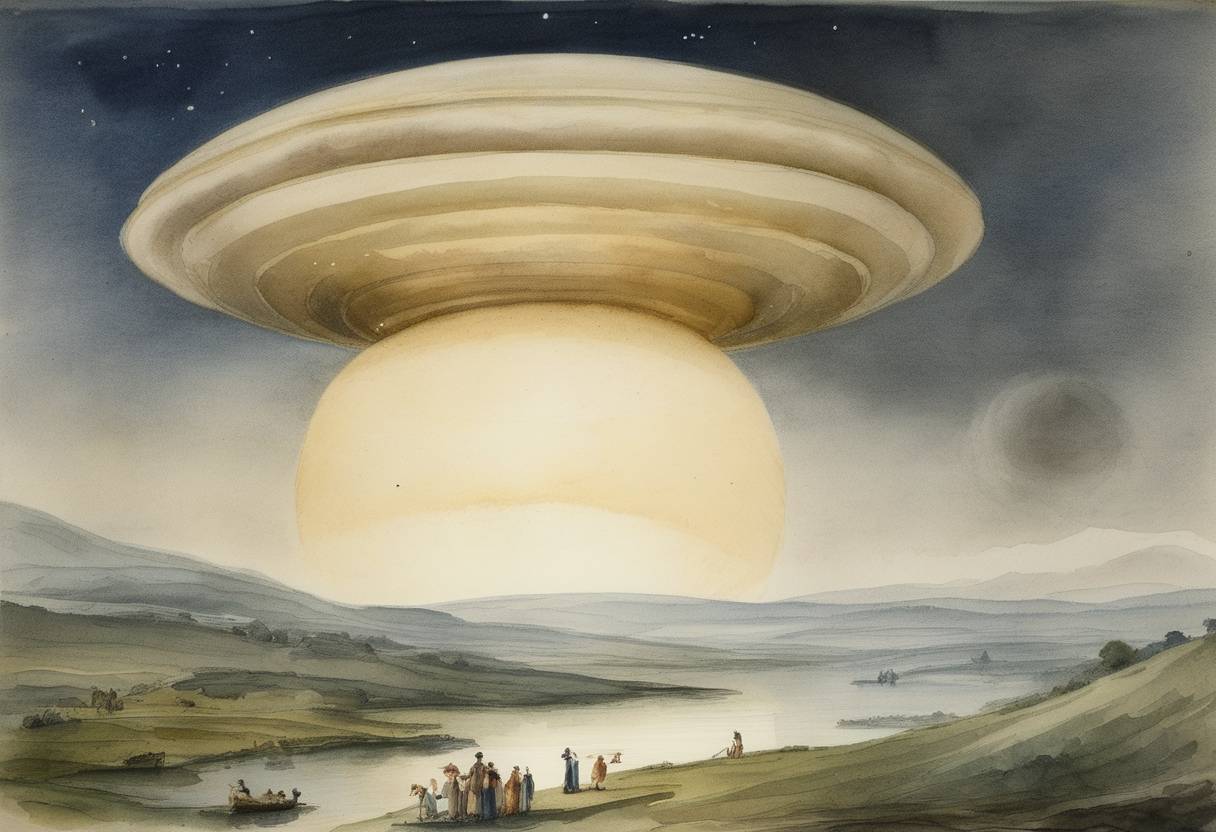 Watercolor painting based depiction of William Herschel discovered Saturn's moon Enceladus. (1789)