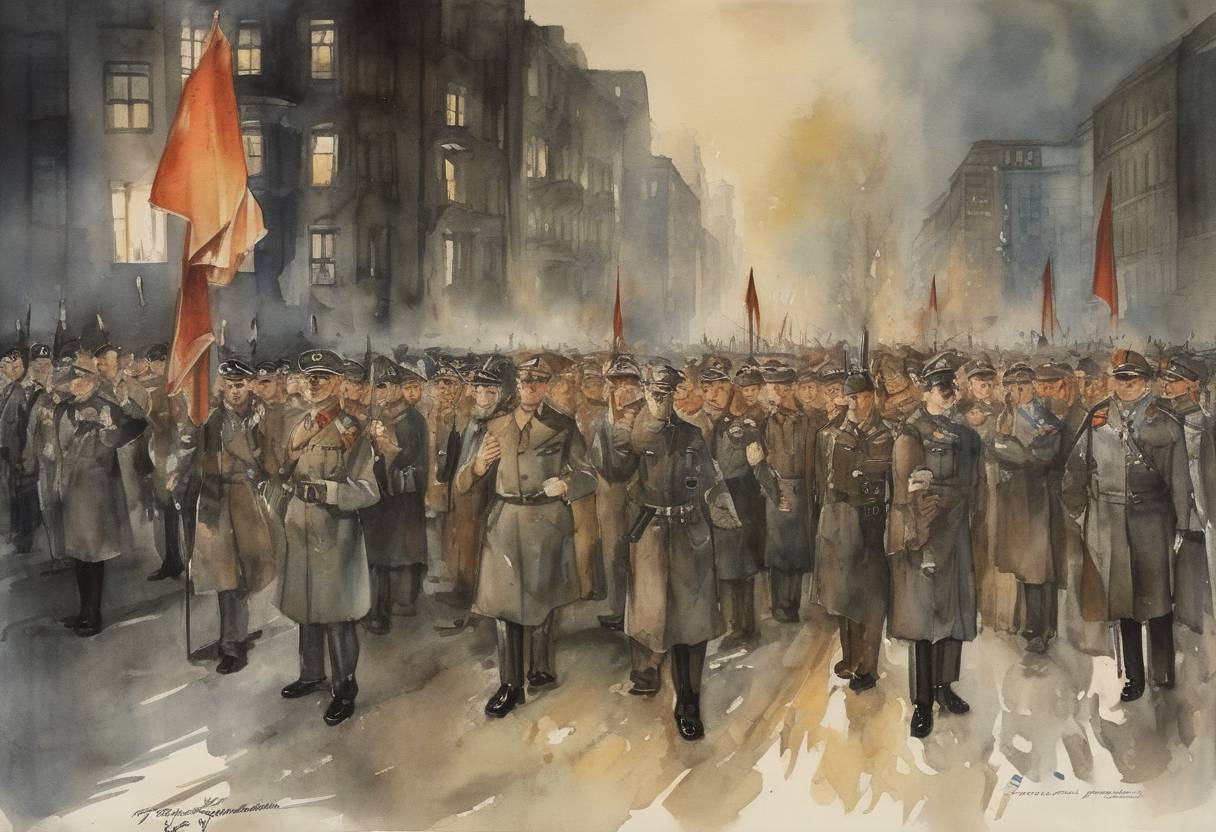 Watercolor painting based depiction of The Night of the Long Knives began in Nazi Germany, a purge in which Adolf Hitler ordered the execution of potential rivals within the Nazi Party, consolidating his power. (1934)