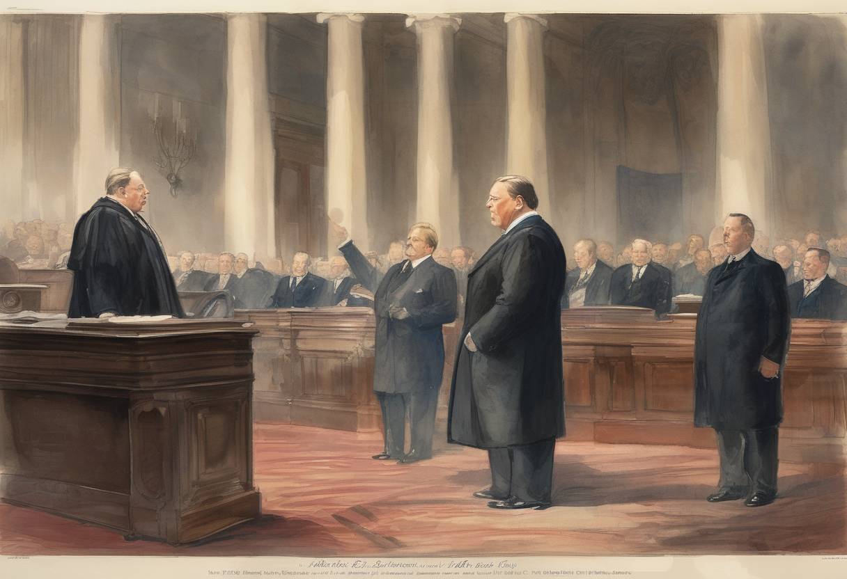 Watercolor painting based depiction of Former U.S. President William Howard Taft was sworn in as the Chief Justice of the United States, becoming the only person to have served in both offices. (1921)