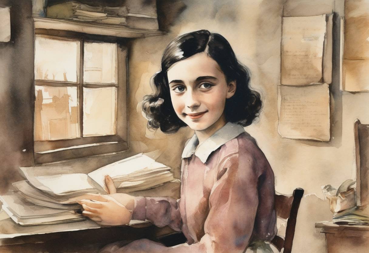 Watercolor painting based depiction of The Diary of a Young Girl by Anne Frank was published for the first time in the Netherlands. (1947)