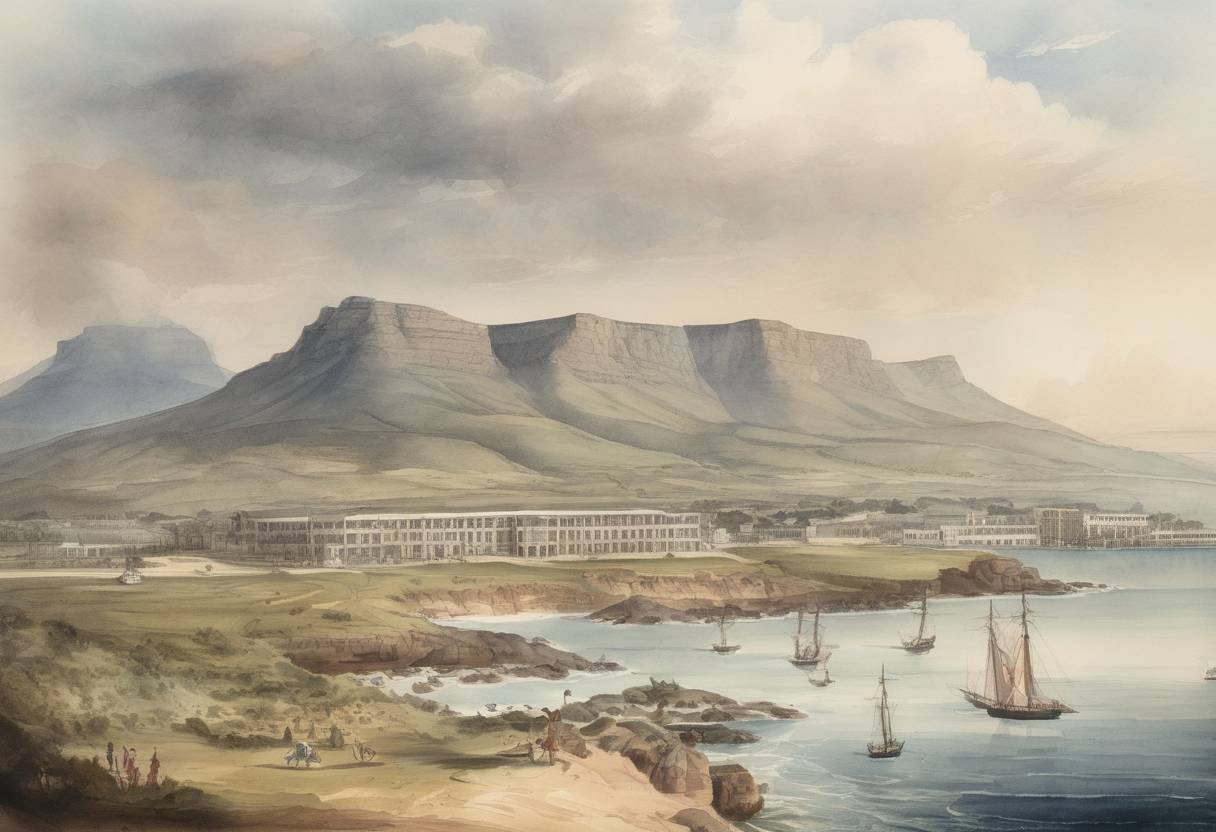 Watercolor painting based depiction of The United Kingdom occupied the Cape Colony in South Africa, marking the beginning of British rule. (1806)