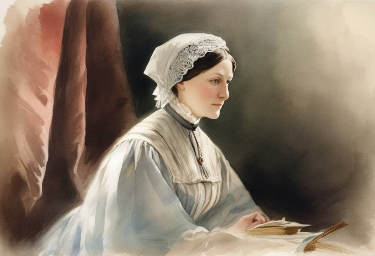 Watercolor painting based depiction of Florence Nightingale, the founder of modern nursing, was presented with the Order of Merit by King Edward VII. (1910)