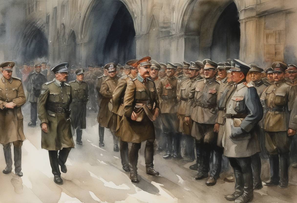 Watercolor painting based depiction of Adolf Hitler was arrested for his role in the Beer Hall Putsch, a failed coup attempt in Munich. (1923)