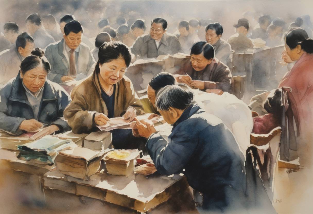 Watercolor painting based depiction of China announced the Temporary Provisions on Administration of Registration of Enterprises as Legal Persons, marking a significant development in its shift towards a market economy. (1982)