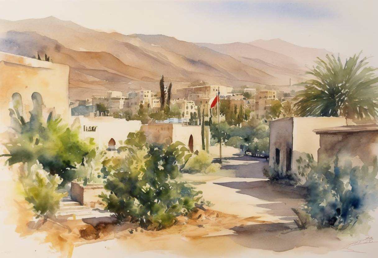 Watercolor painting based depiction of Jordan and Israel signed a peace treaty, normalizing relations and officially ending the state of war that had existed between them since 1948. (1994)