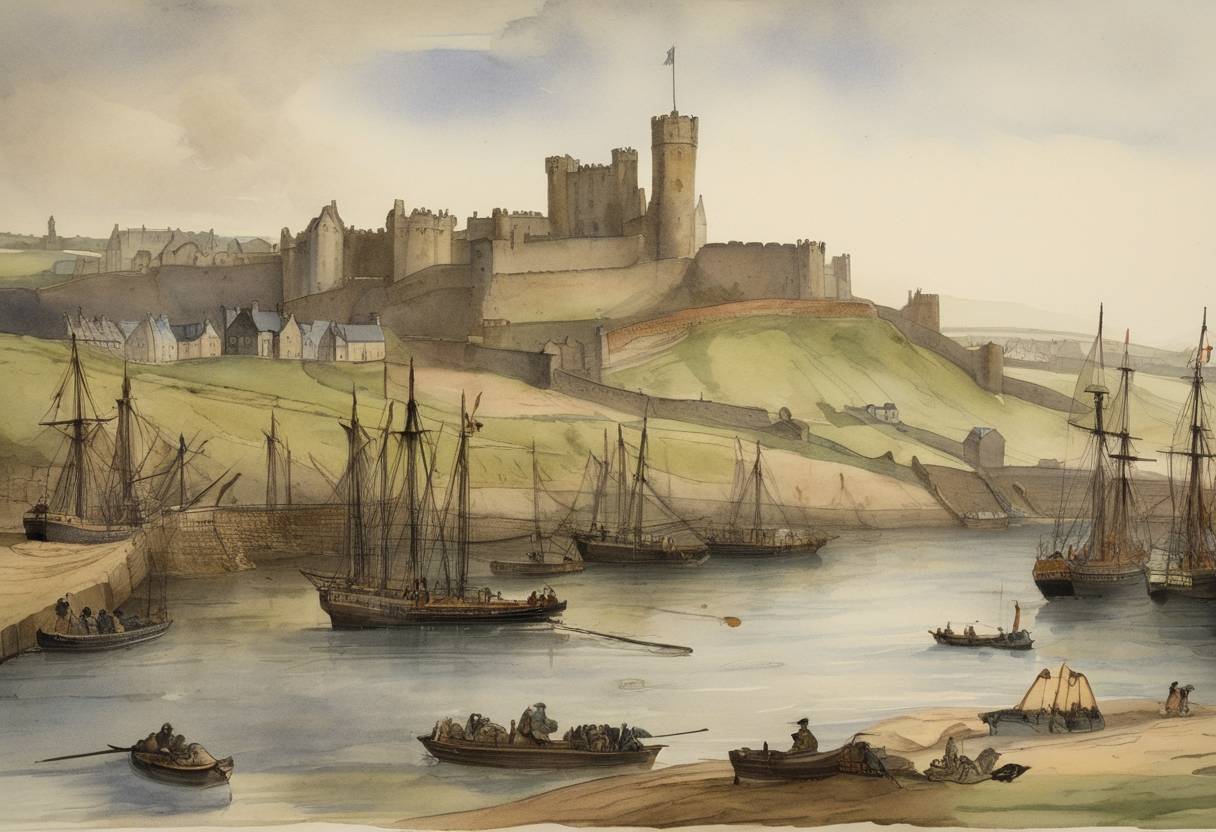 Watercolor painting based depiction of After a siege of several months, Berwick-upon-Tweed is captured by the Scots from the English. (1318)
