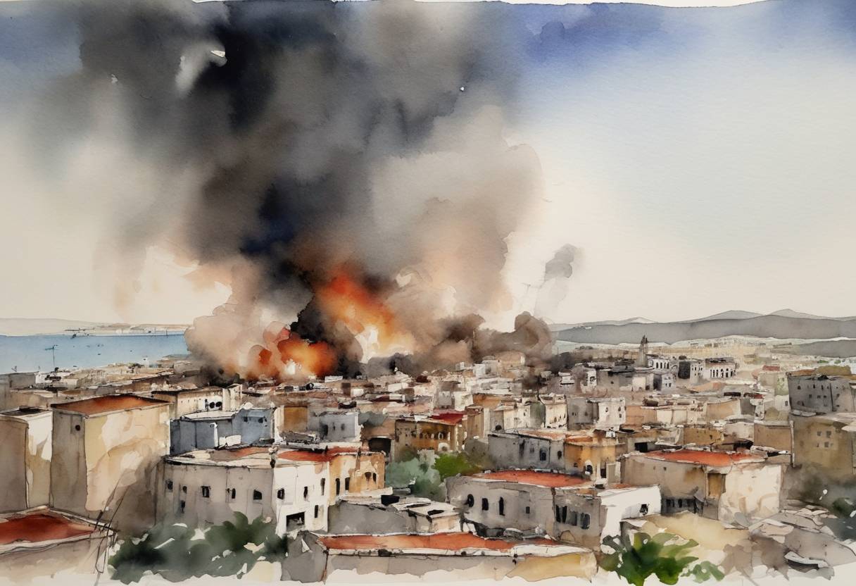 Watercolor painting based depiction of Al-Qaeda conducted a series of bombings in Algiers, Algeria, known as the Algiers bombings, which left 33 people dead and over 200 wounded. (2007)