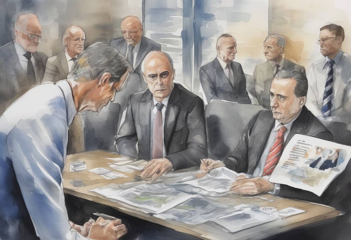 Watercolor painting based depiction of The FIFA corruption scandal saw the arrest of several FIFA officials in Zurich, Switzerland, as part of a U.S. investigation into corruption within the organization. (2015)