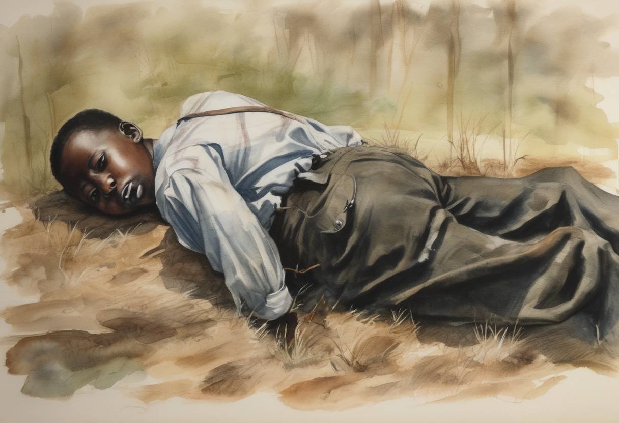 Watercolor painting based depiction of George Stinney Jr., a 14-year-old African American boy, is executed in South Carolina, the youngest person to be executed in the United States in the 20th century. (1944)