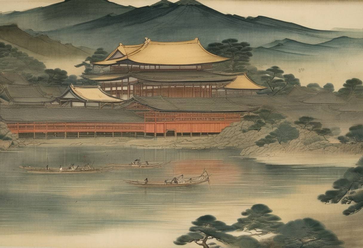 Watercolor painting based depiction of Go-Yōzei became the Emperor of Japan. (1586)