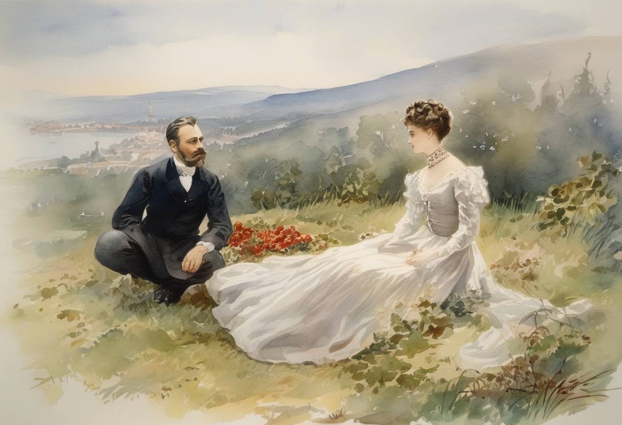 Watercolor painting based depiction of Empress Elisabeth of Austria was assassinated by Luigi Lucheni in Geneva. (1898)