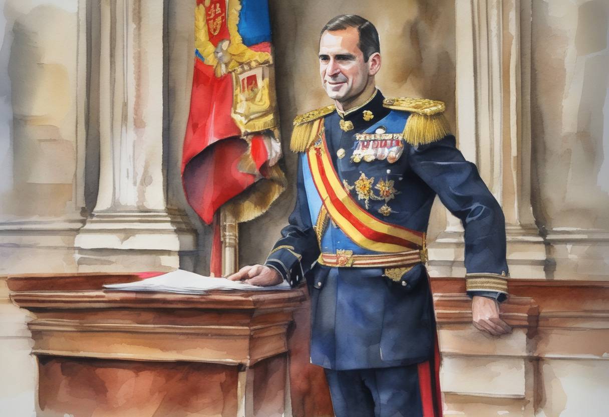 Watercolor painting based depiction of Felipe VI was proclaimed King of Spain following the abdication of his father, King Juan Carlos I. (2014)