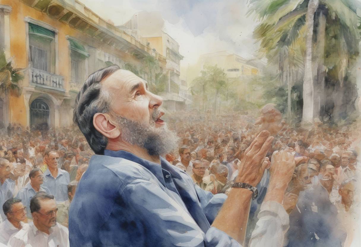 Watercolor painting based depiction of Fidel Castro announces his resignation as President of Cuba, ending nearly 50 years of rule. (2008)