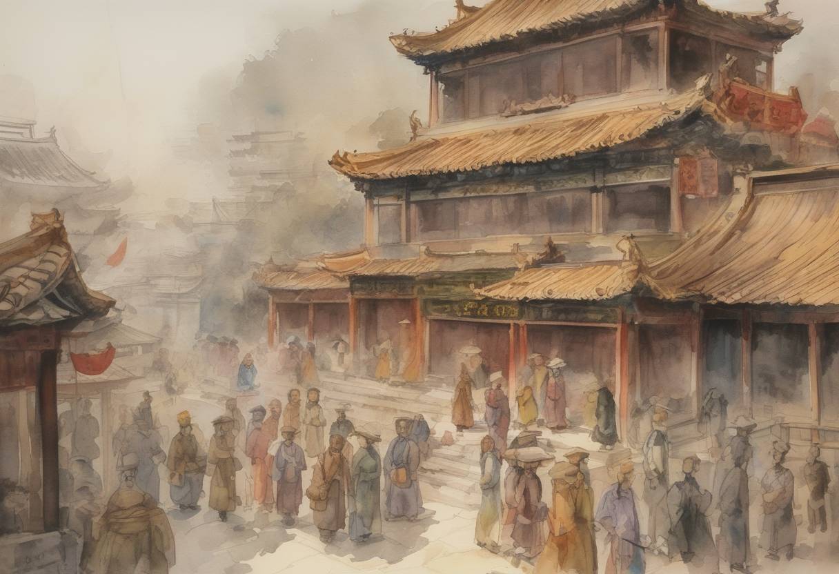 Watercolor painting based depiction of China lifts a ban on works by Aristotle, Shakespeare, and Charles Dickens, signaling a cultural shift and opening up to Western literature. (1978)