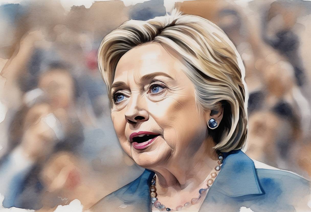 Watercolor painting based depiction of Hillary Clinton accepted the Democratic Party's nomination for President of the United States, becoming the first woman to be nominated for president by a major U.S. political party. (2016)
