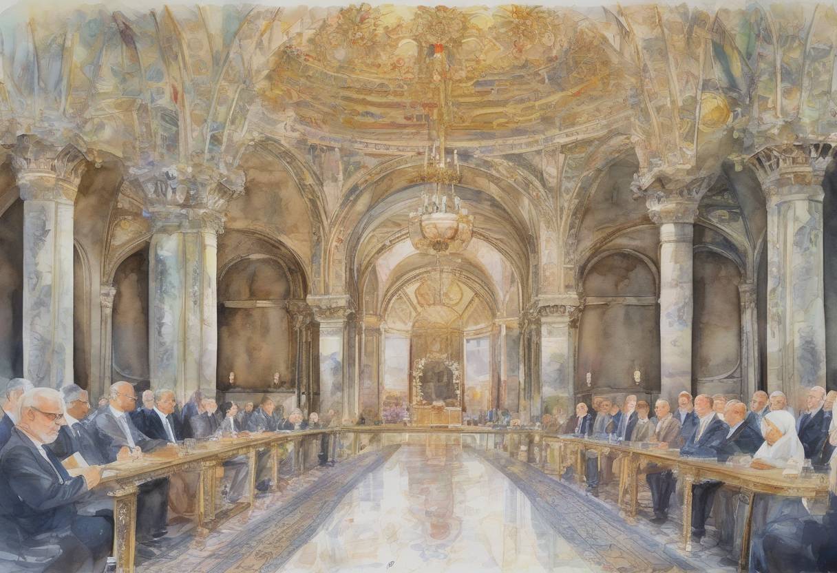 Watercolor painting based depiction of The United States lifted economic sanctions on Iran following the implementation of the Joint Comprehensive Plan of Action (JCPOA), commonly known as the Iran nuclear deal. This marked a significant moment in international diplomacy aimed at curbing Iran's nuclear program in exchange for the lifting of economic sanctions. (2016)