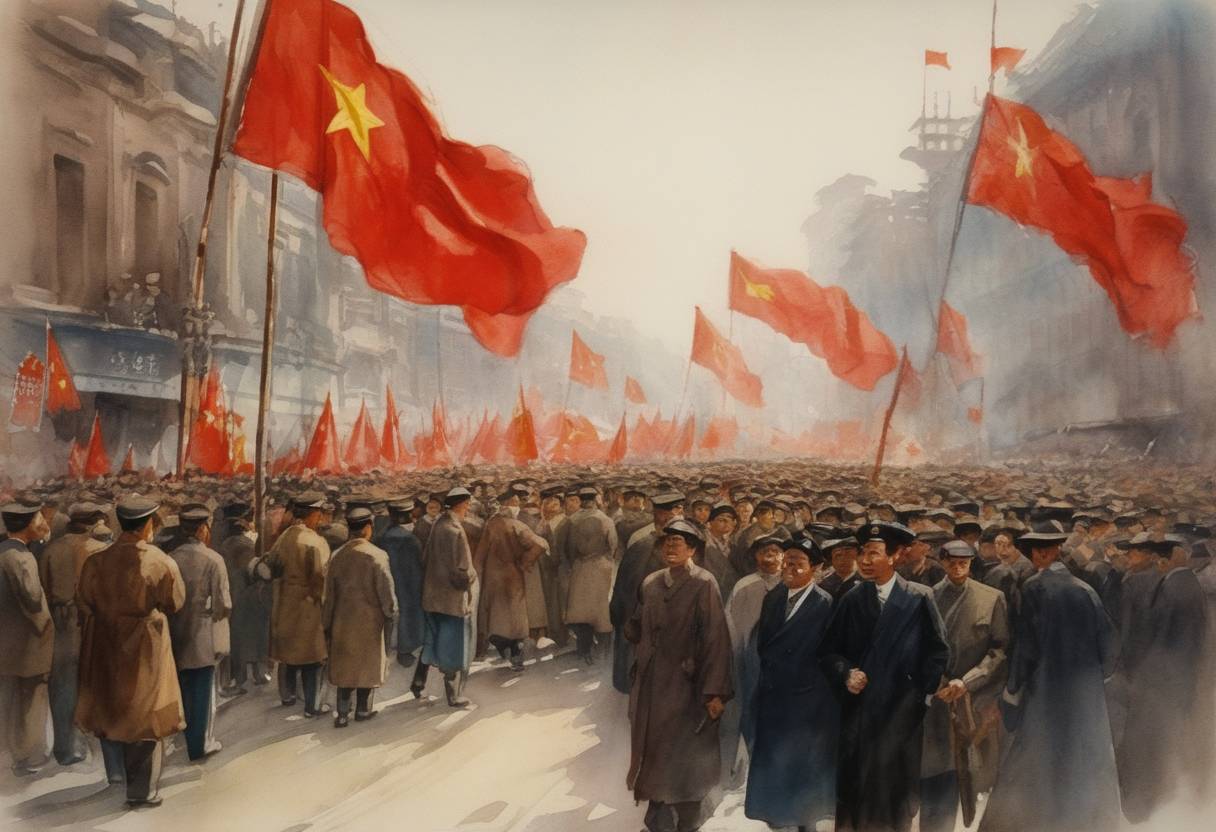 Watercolor painting based depiction of The Communist Party of China is founded at the first National Congress, marking a pivotal event in Chinese political history. (1921)