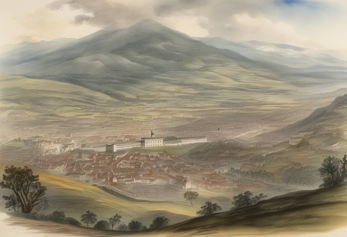 Watercolor painting based depiction of Quito declared independence from Spanish rule, marking the first attempt to gain autonomy in Spanish America. Although the effort failed, it inspired subsequent movements for independence across the continent. (1809)