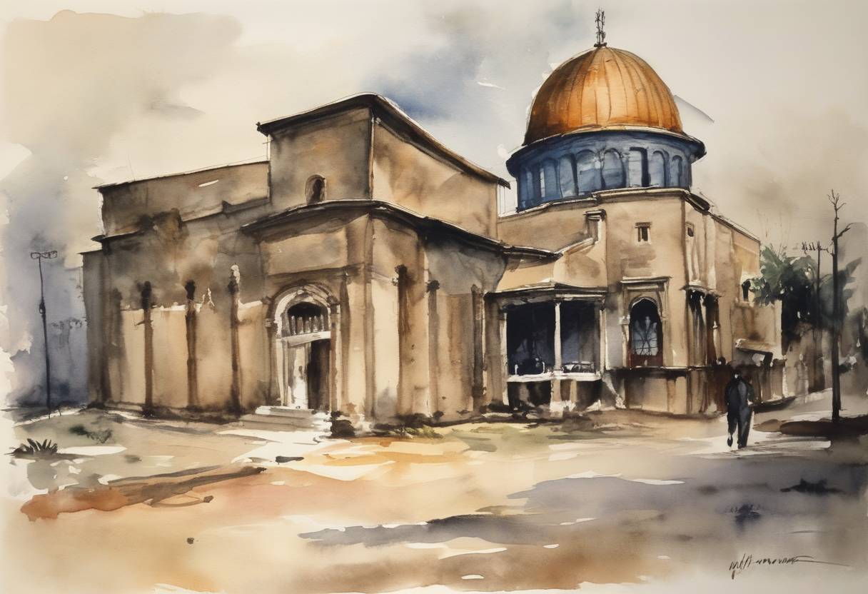 Watercolor painting based depiction of Adolf Eichmann, a key architect of the Holocaust, was executed in Israel for crimes against humanity. (1962)