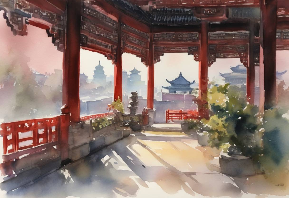 Watercolor painting based depiction of China reopened its borders to international travelers for the first time since becoming largely closed in 2020 due to COVID-19 restrictions, signaling the end of zero-COVID policies. (2023)