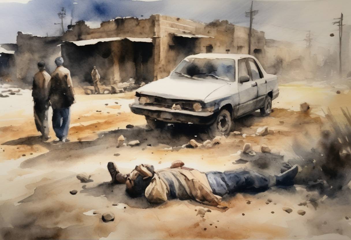 Watercolor painting based depiction of Baba Amr Massacre occurred in the Syrian Civil War. Shelling by the Syrian Army resulted in numerous civilian casualties. (2006)
